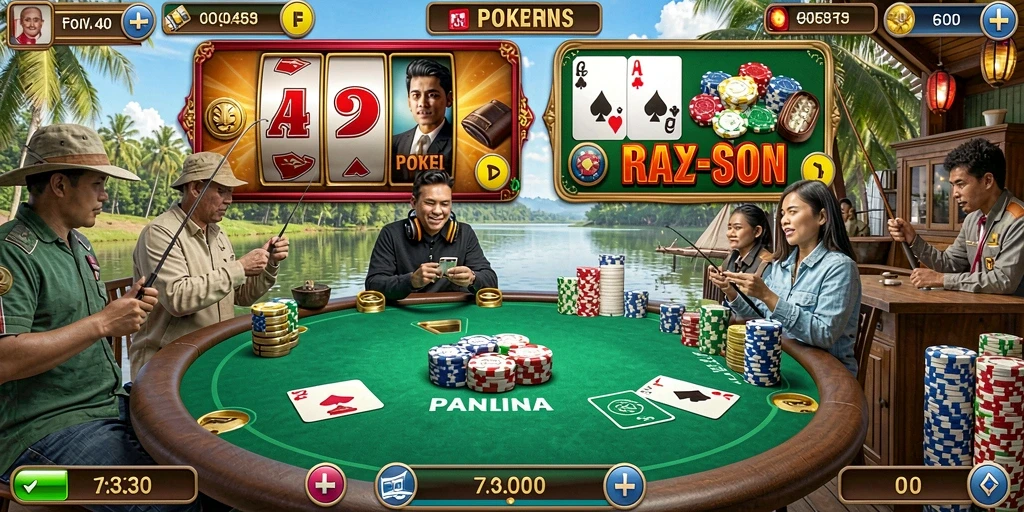 winplay303 - Screenshot saat bermain permainan poker dalam aplikasi.